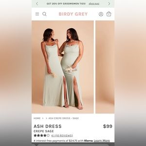 Birdie Grey Ash Dress - Crepe, Sage, XS